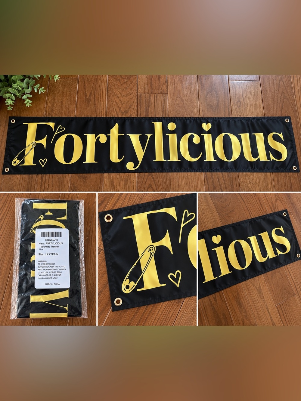 Black and Gold Party Fortylicious Banner - Celebration Decor